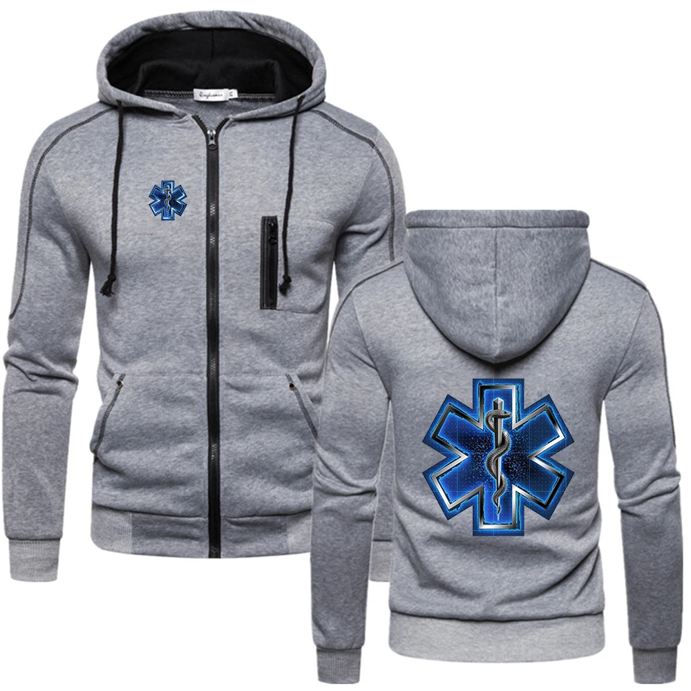 EMT Emergency Ambulance 2024 Men Spring and Autumn Classics Solid Color Hoodie Fashionable Simplicity  Zipper Coat Top