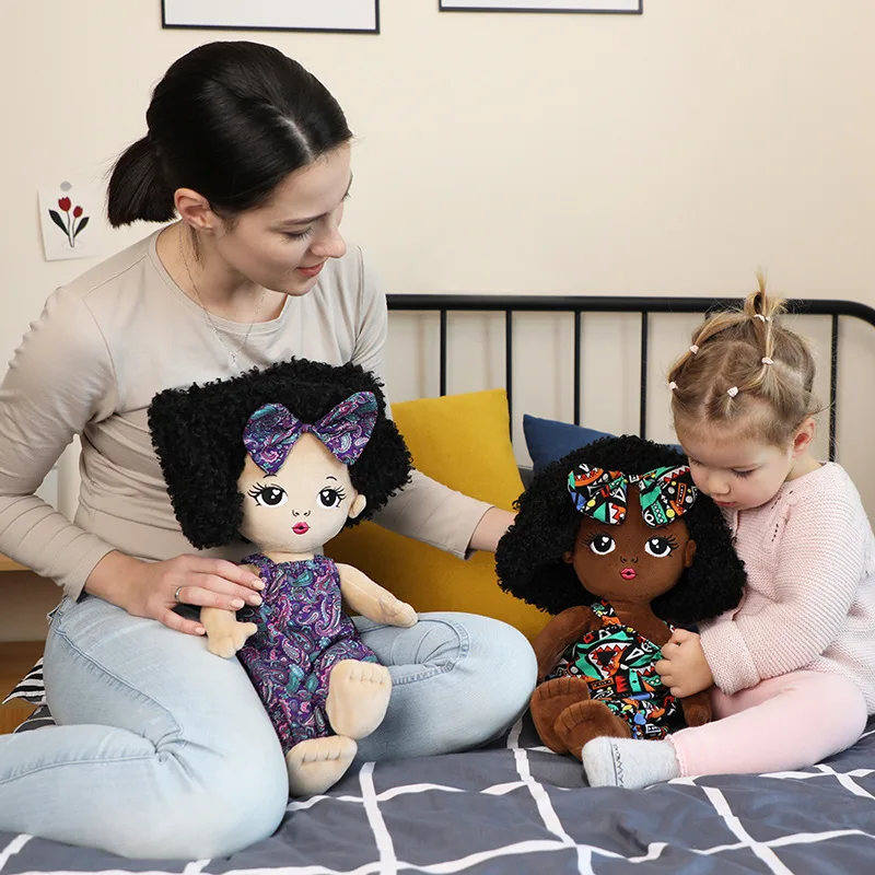 43cm African American Plush Rag Dolls Cartoon Exploding Head Black Girl Boy Soft Stuffed Ragdoll Toy For Kid Christmas Gift