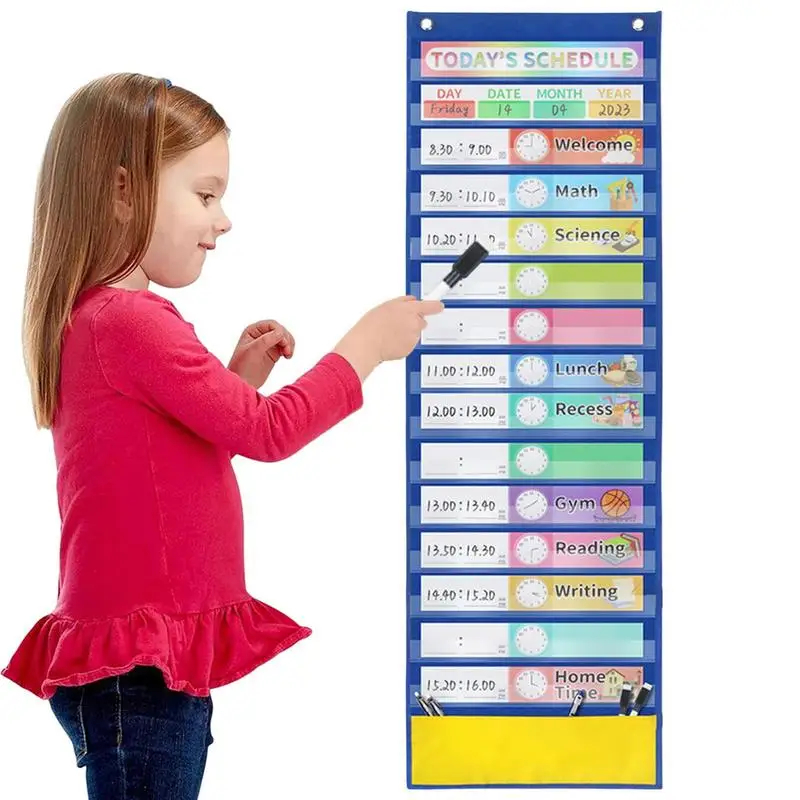 Classroom Schedule Pocket Chart Wall Mount Whiteboard Blackboard Hanging Office Students Daily Schedule Pocket Chart