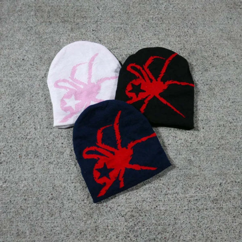 

2024 Cross border Foreign Trade Knitted Hat European and American Trendy New Hooded Spider Web Y2K Jacquard Men's and Women's Ha