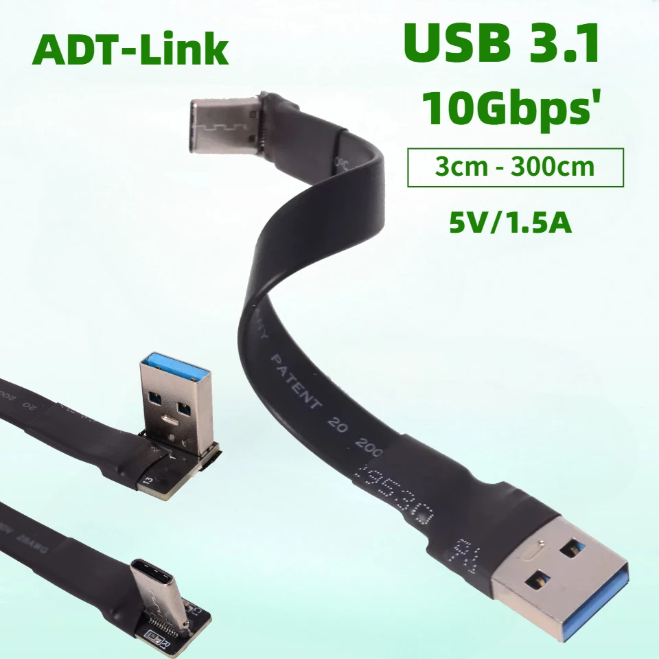 Built-in USB 3.1 Cable 10Gbps Flat Ribbon Gen2 USB-A Android Auto Cable 3A Type-C Charger Fast Charging Sync Data Transfer Cable