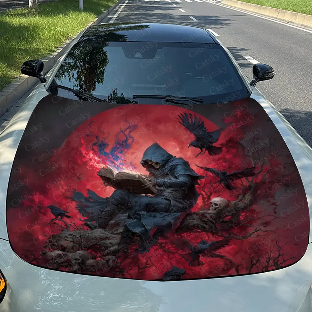 

Blood Moon Undead Mage Car Hood Wrap Colorful Vinyl Waterproof Sticker For Trucks, Decorative Bonnet Graphics High Quality Gifts