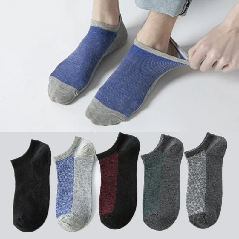 5 Pairs of High Quality Fashion Men Boat Socks Summer Non-Slip Silicone Invisible Cotton Socks Men's Ankle Socks Slippers Sox