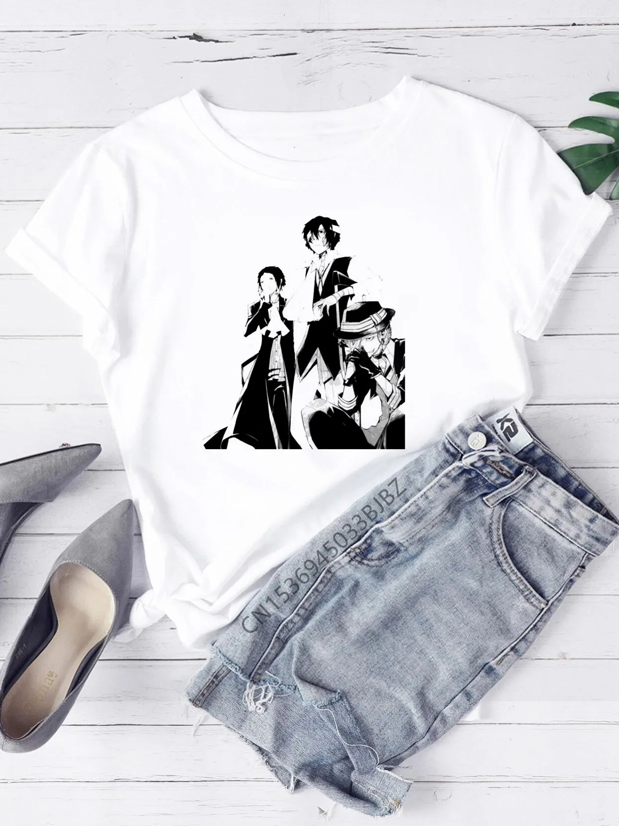 Bungou stray dogs Chuuya Nakahara Osamu Dazai  Women Funny Print Ladies T-shirt Girl Y2K Basis O-collar White Shirt Short