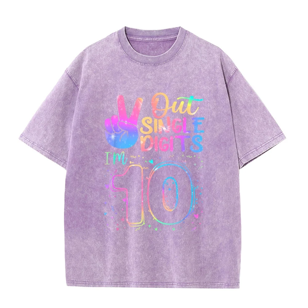 Peace Out Single Digits I'm 10 Year Old Birthday Girl T-Shirt Y2k Clothes 티셔츠 Yellow Cotton Tee Printed Round Summer Top T