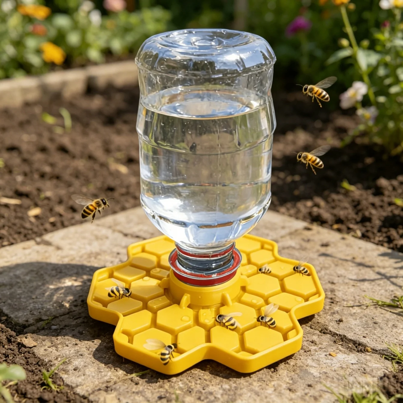 Bee Water Feeder with Perch Safe Honeybee Drinking Station for Garden Patio Beekeeping Supplies, Small-Hole Honeycomb Tray
