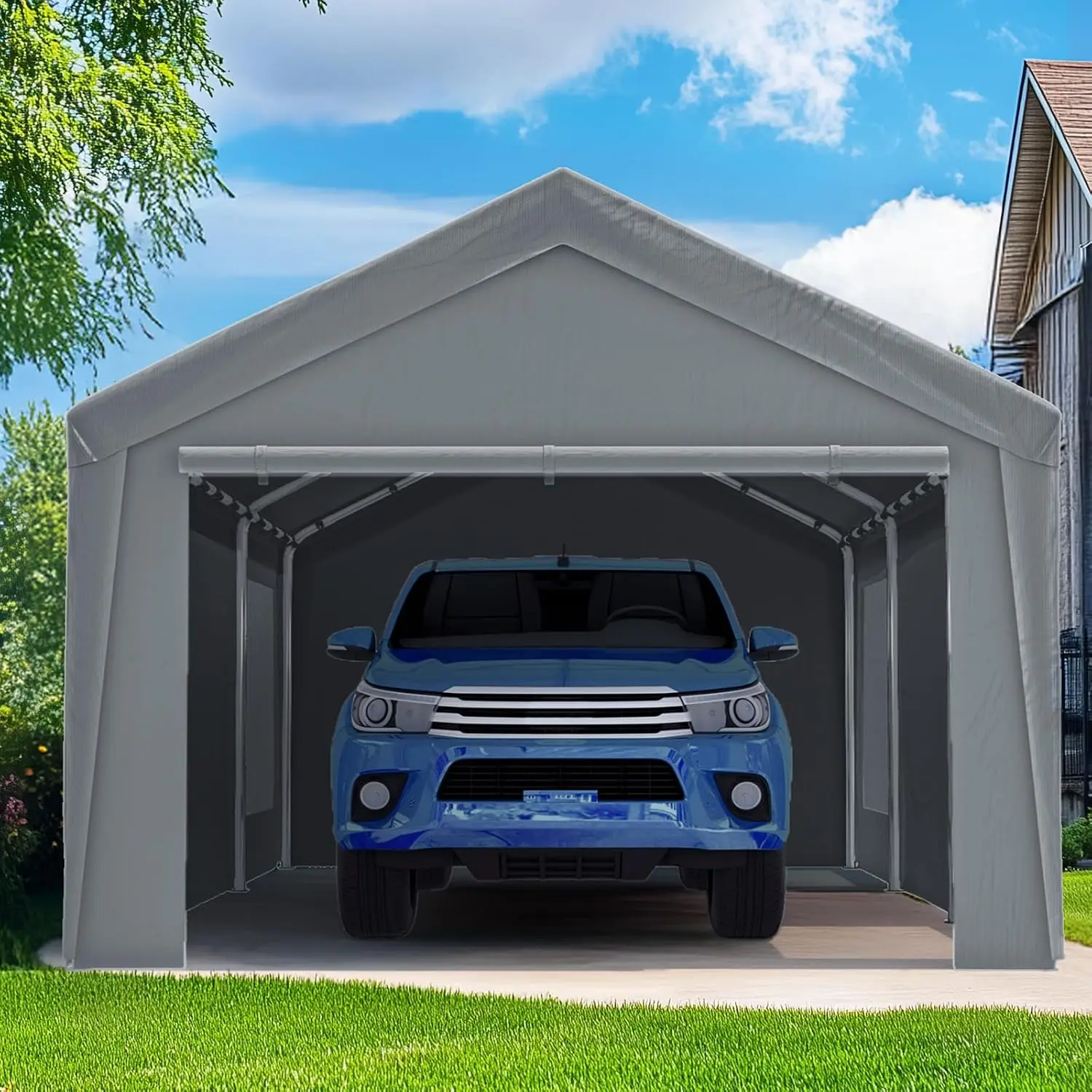 12x20 FT Heavy Duty Upgraded Carport, Reinforced Galvanized Outdoor Garage Canopy Tent with Roll-up Ventilated Windows