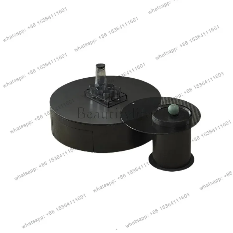 Black rock slab Italian minimalist coffee table size round tea table modern light luxury high-end art Factory Direct
