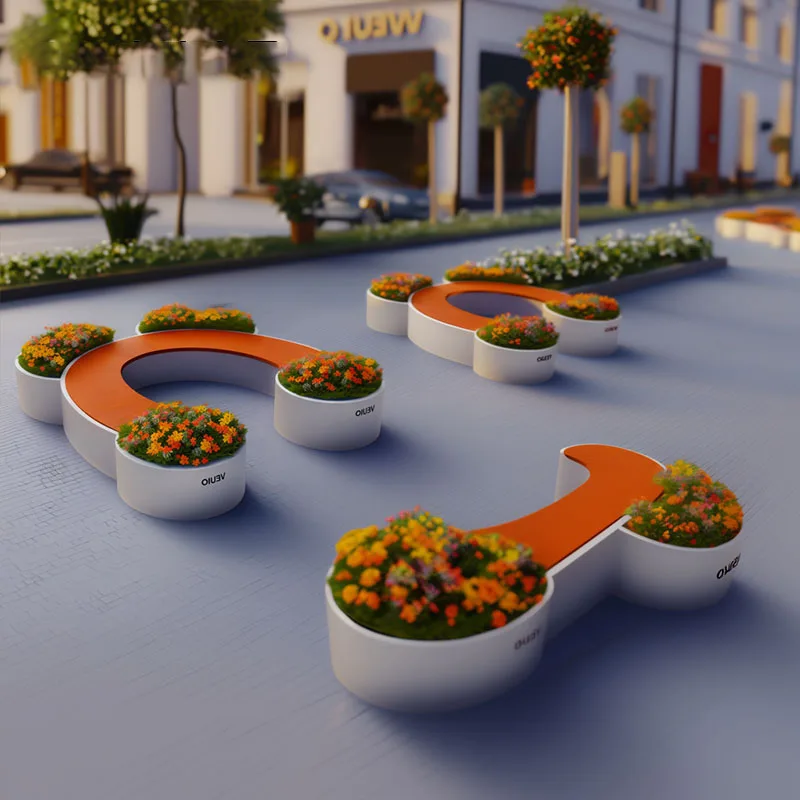 

Outdoor Commercial Street Flower Box Seating Rest Area Anti corrosion Wooden Flower Box Combination Seating Courtyard
