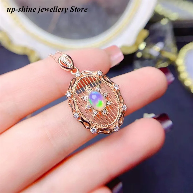 Natural Opal Necklace 925 Silver Women's Necklace Super Shiny Luxury Atmosphere Banquet Essential Jewelry