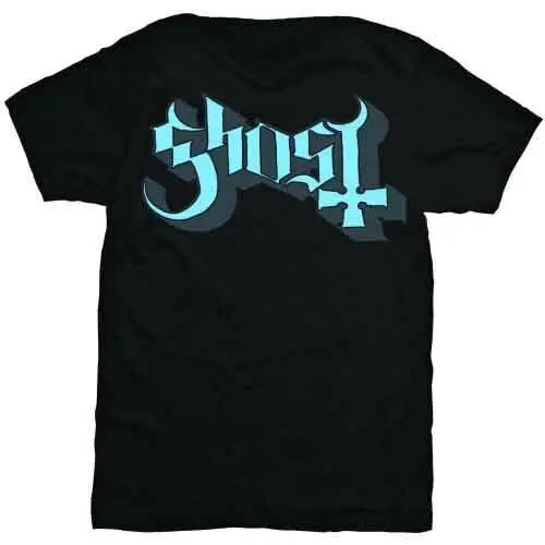 Ghost 'Blue Gray Keyline Logo' Black T shirt NEW