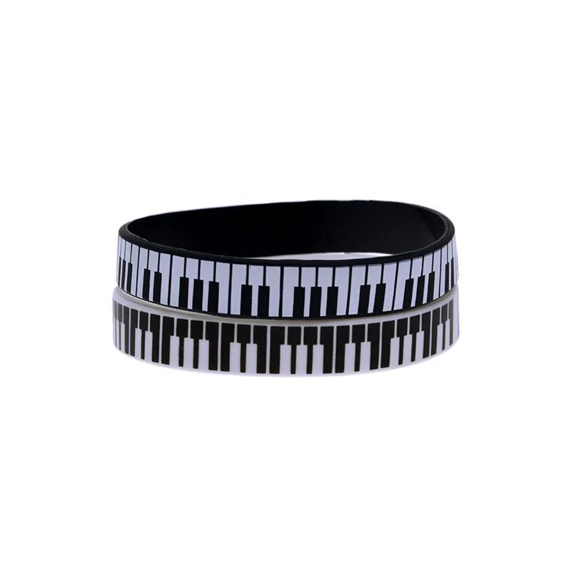 50 Pcs 1/2 Inch Wide Printed Piano Keys Pattern Silicone Wristband Music Theme Rubber Bracelet Music Concert Souvenir Bangle