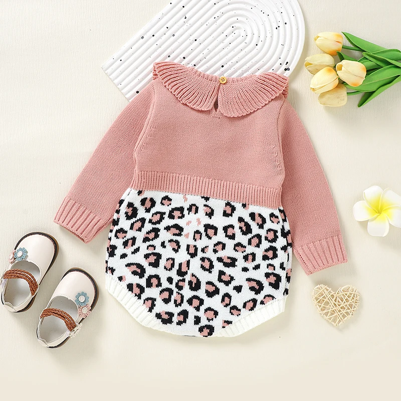 Girl Baby Bodysuits Knitted Infant Kid Clothing Fashion Leopard Print Overalls 0-18M Newborn Jumpsuit Long Sleeve Rompers Autumn