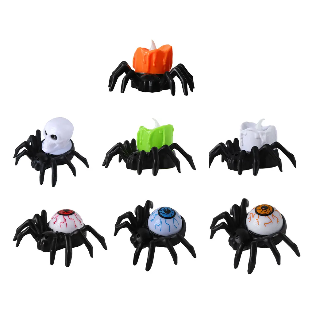 New 12PCS/SET Plastic LED Electronic Candle Lights Halloween Decorations With Exquisite Pumpkin Lantern White Spider Lamp