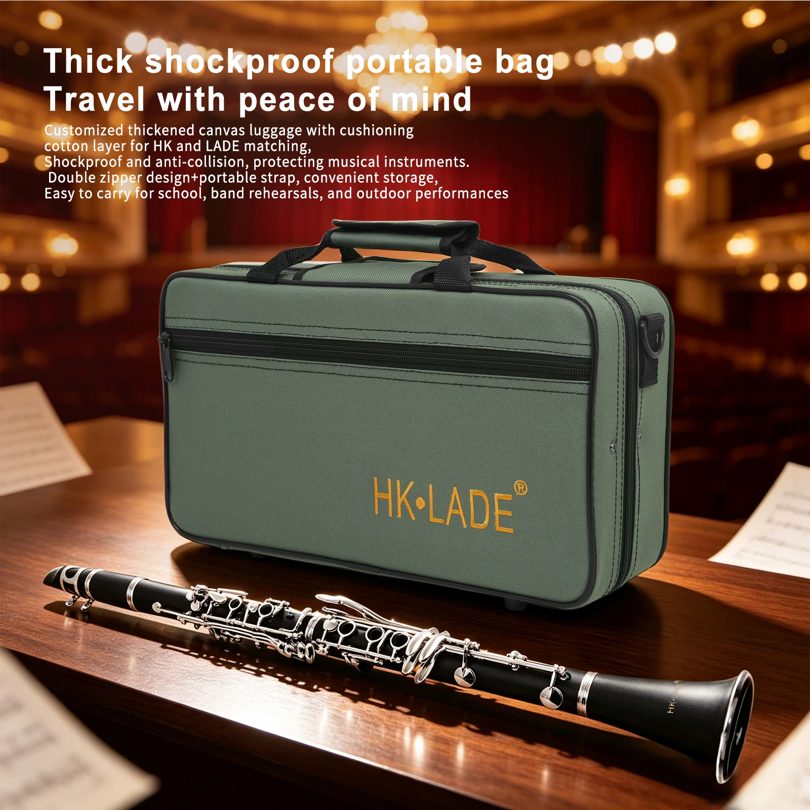 HK·LADE Bb Clarinet 17 Keys ABS Black Body Silver Keys Clarinet With Grey Case Gloves Reeds Parts Woodwind Instrument