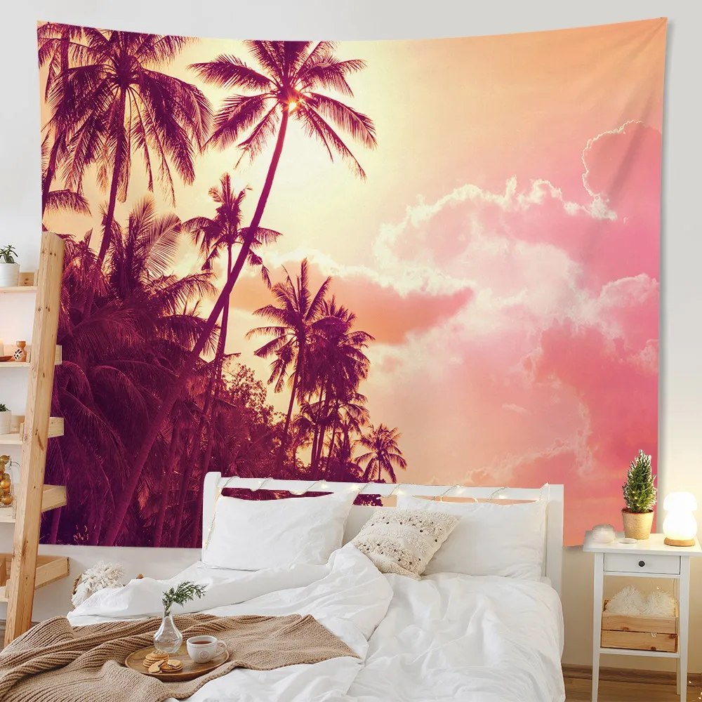 Home Decor Tapestry Landscape Wave  Ceiling   Tropical Tree Beach Wall Hanging Sunset Sea 