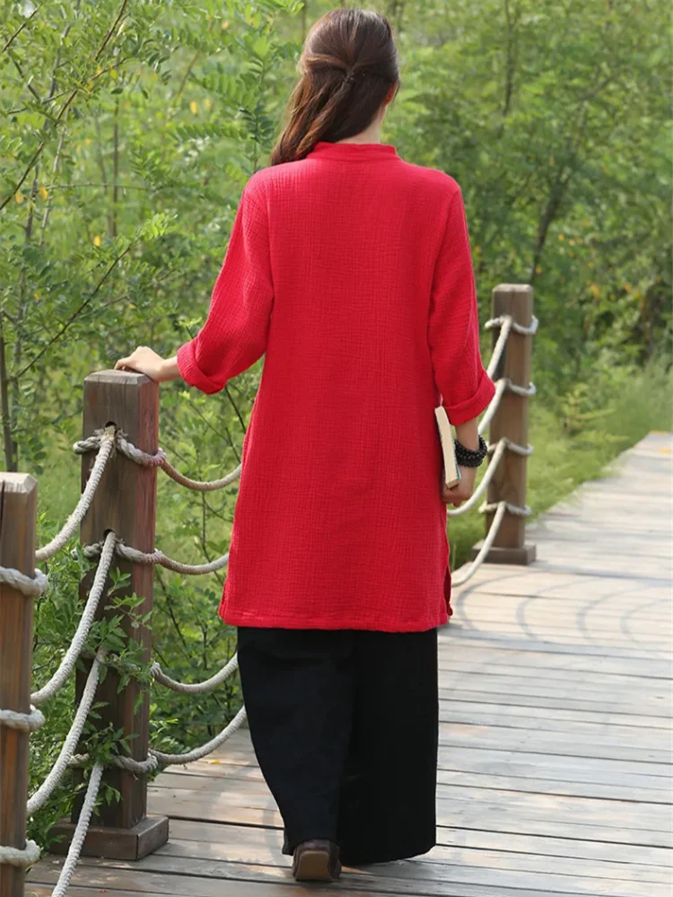 Spring and Autunm women stand collar cotton linen dress,chinese button vintage dress prairie chic casual dress robe vestidos
