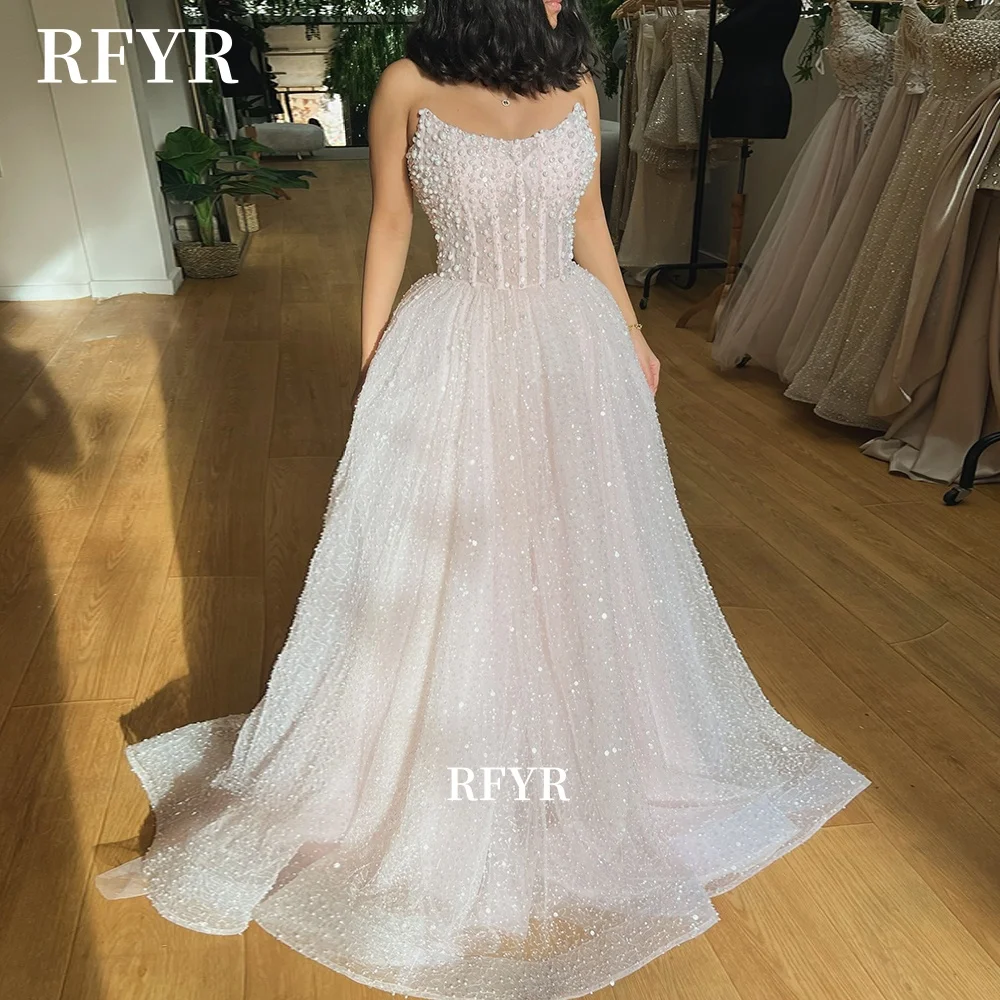 

RFYR Pearls Party Dress A Line Prom Gowns with Glitter Princess Party Gowns Evening Gowns for Women Customized