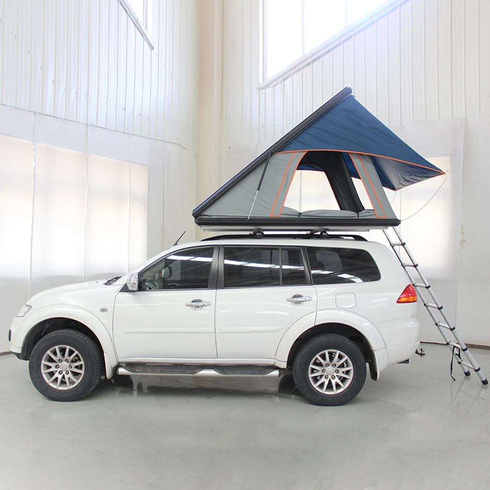 Camping Aluminum 3 Person Outdoor Hiking Rooftop Roof Top Car Tent Triangle Hard Shell Top Roof Tent