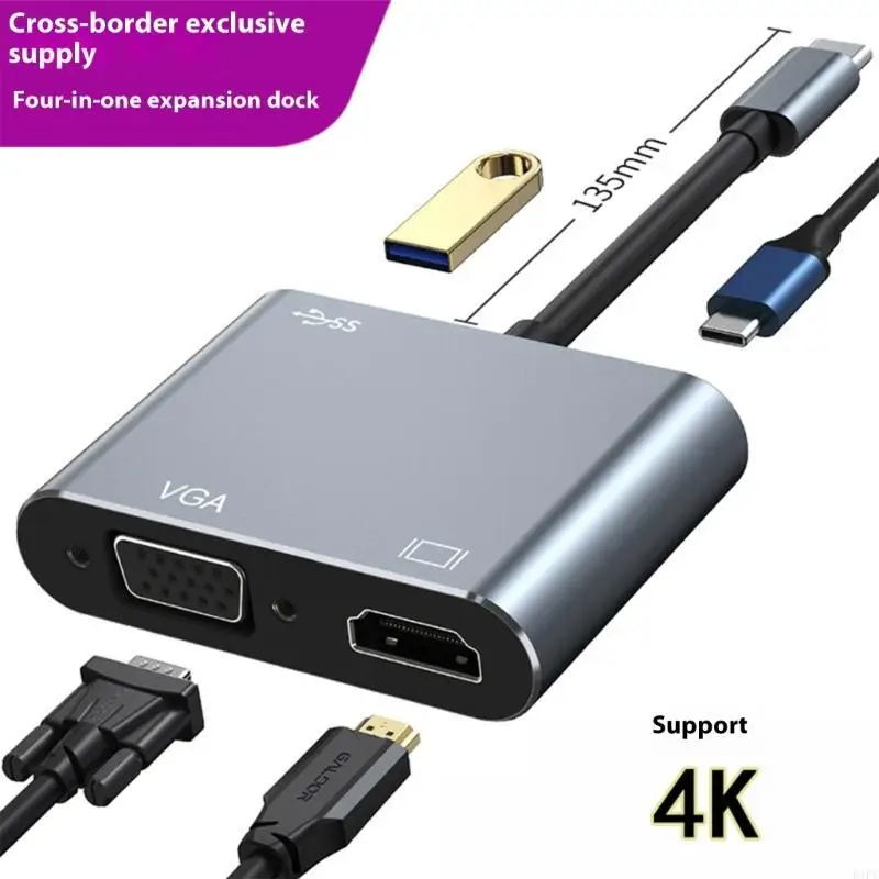 E1PF USB CからVGAアダプター4K出力USB 3.0ハブアルミニウム合金コンバーターラップトップアクセサリーを使用するためのラップトップアクセサリー