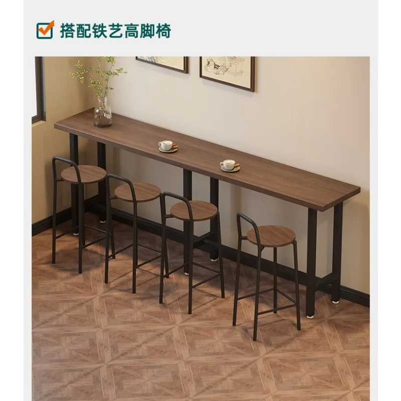 

Commercial Catering Convenience Store Solid Wood Tall Table Cafe Bar Table and Chair Combination Company Long Narrow Table 1202