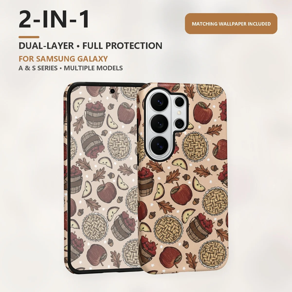 Autumn Apple Pie Pattern 2-in-1 Dual-Layer Phone Case for Samsung Galaxy S26 S25 S24 Plus Ultra FE S20 FE A56 A17 A16 A15