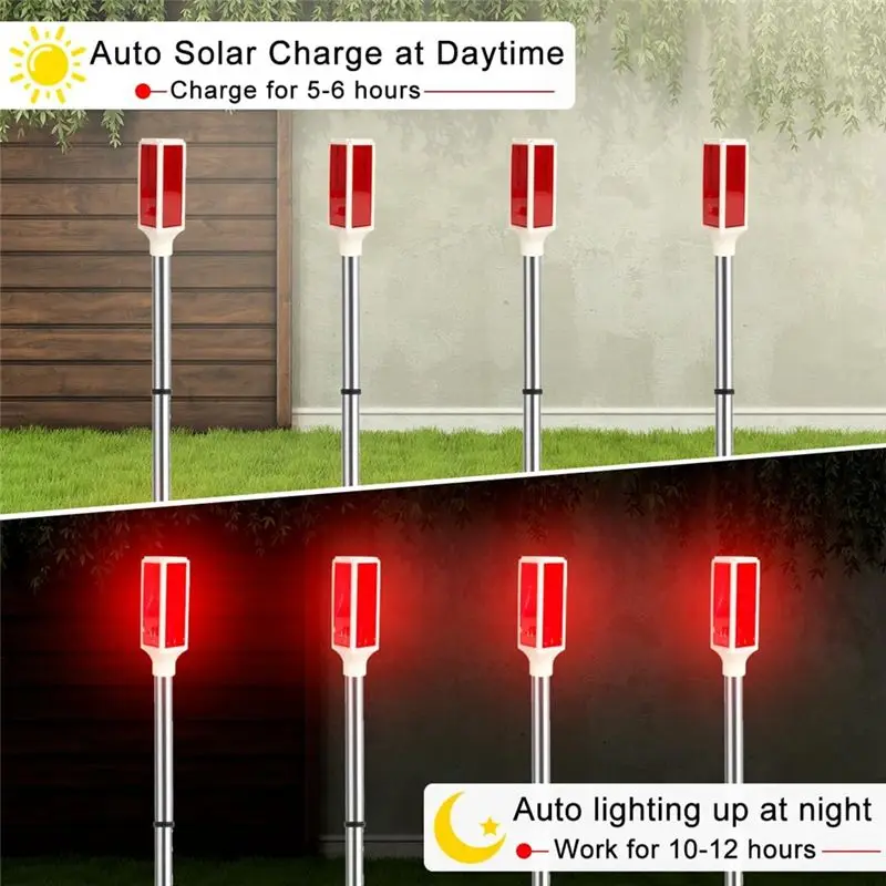 DT19 Solar Lights Outdoor 4 Pack, Driveway Markers Reflective Warning Flash Light 2 Modes Red