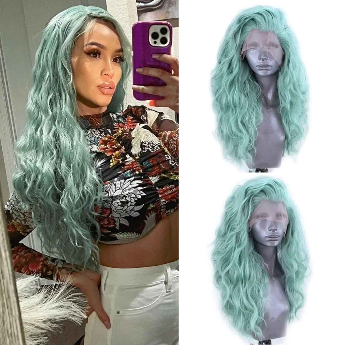 

Light Green Body Wave Lace Front Wigs 13x4 HD Synthetic Lace Wigs Water Wave Lace Frontal Wig High Quality Daily Wear For Wemon