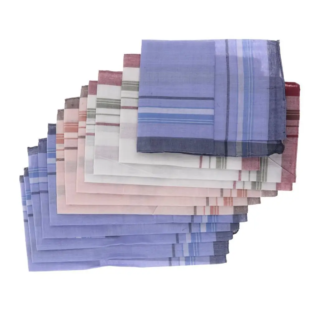 Mens Pocket Handkerchief 12 Pieces Soft Cotton Blend Plaid Square Hankies Vintage Style for Suit Wedding and Gifting