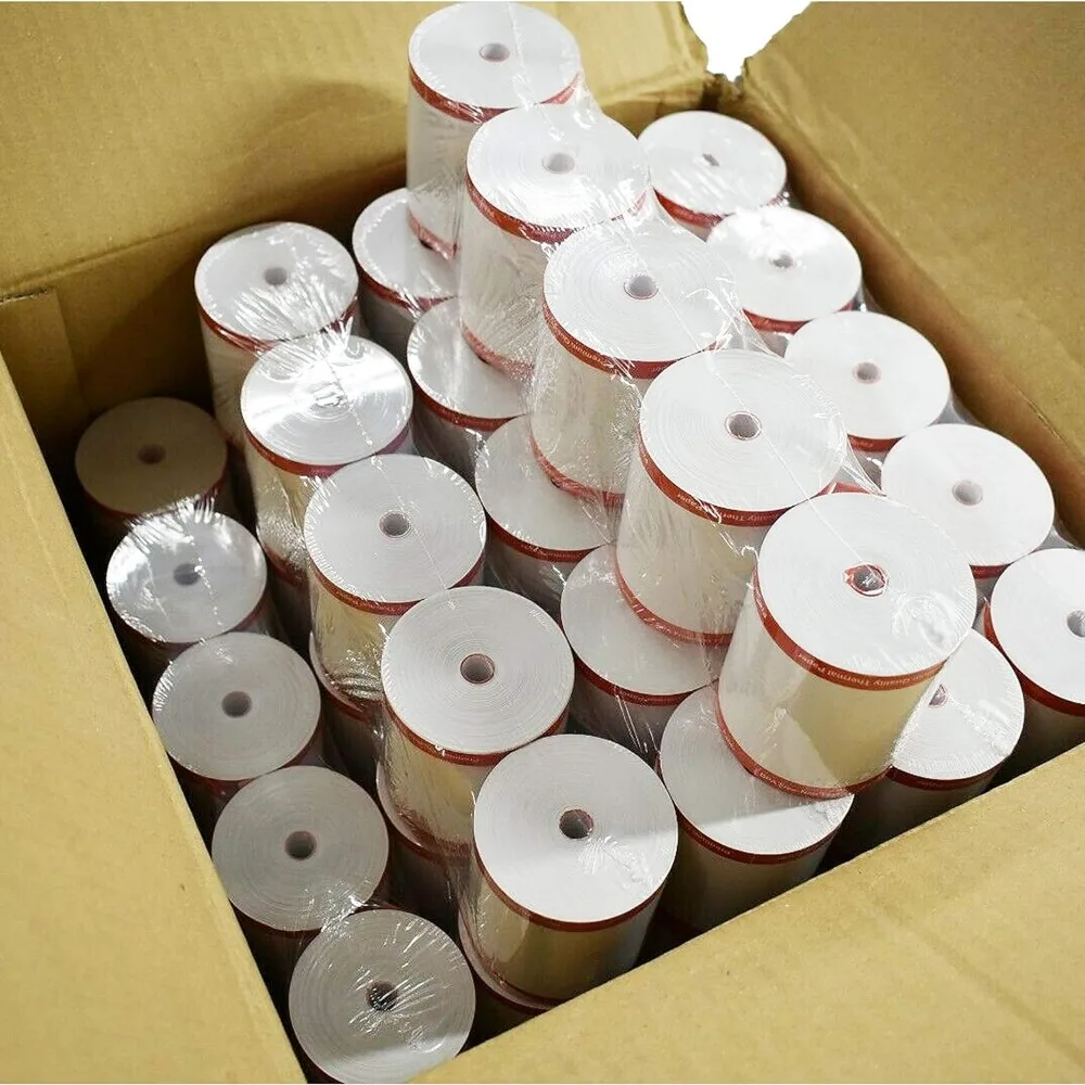 3 1/8 inch 50 gsm kernloze thermische papierrollen, verpakking van 50 stuks voor bonprinters
