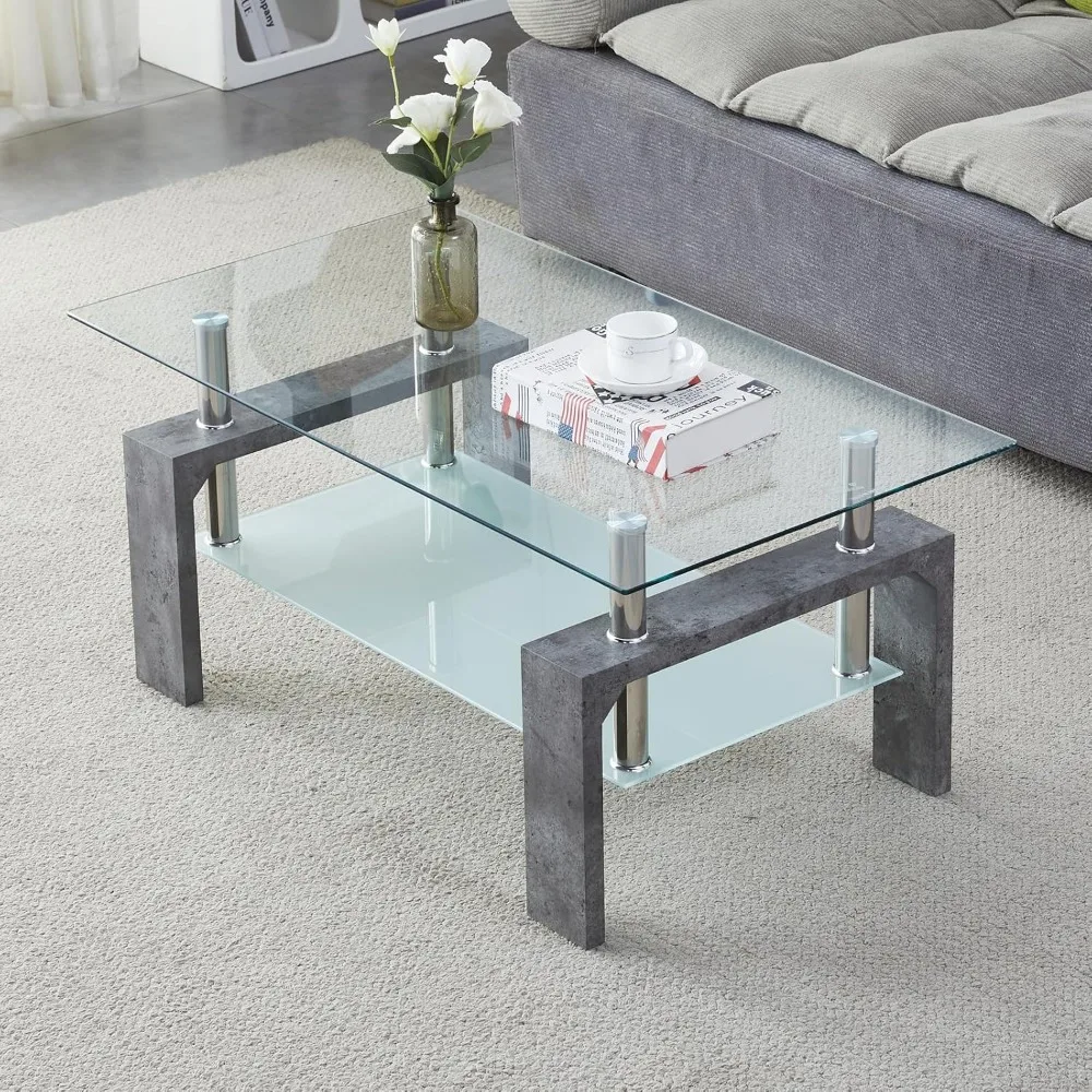 

Coffee Table - Rectangle Glass Coffee Table with Simple and Classical Inspired Design, Easy Assembly for Modern Living, 39.5 * 2