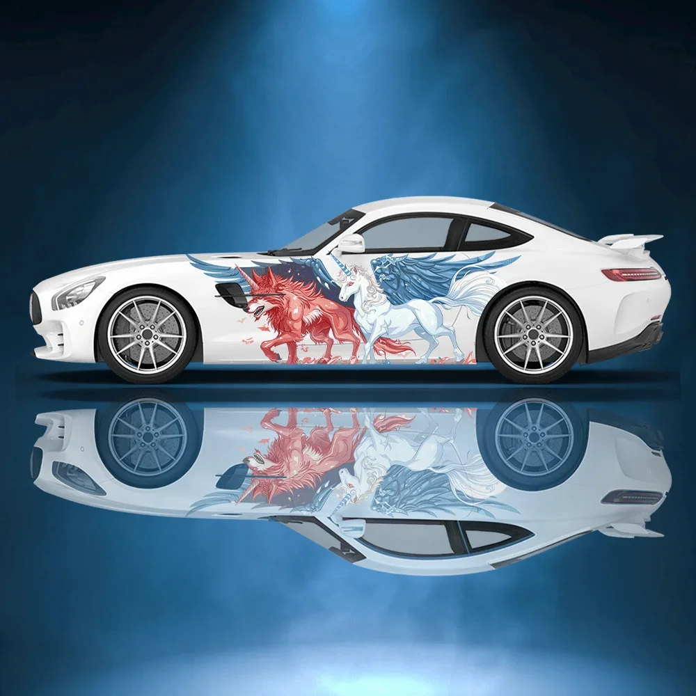 

Виниловые наклейки для автомобиля с крылатым единорогом и красной лисой, самоклеящаяся наклейка из ПВХ, подходит для грузовиков, внедорожников, украшения, автоаксессуары