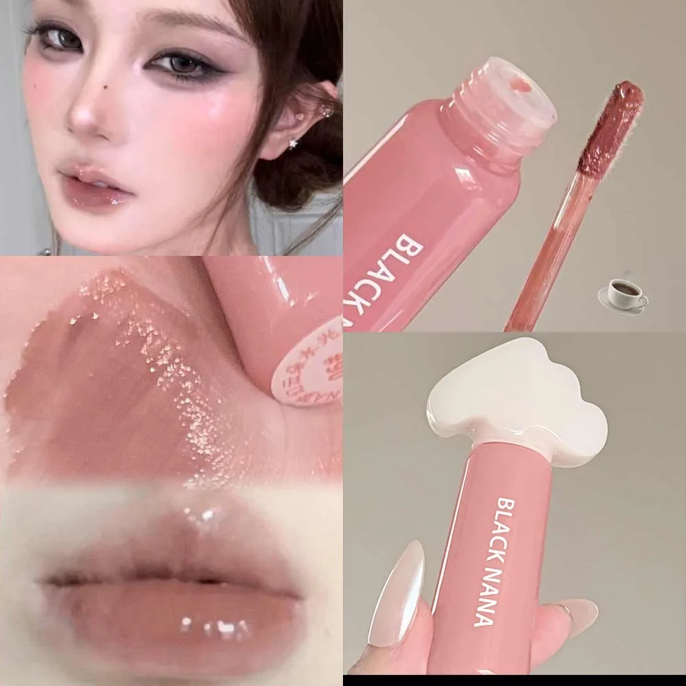 Ice Coffee Nude Brown Watery Mirror Lip Glaze-Lightweight Moisturizing Lip Gloss Plumping Essence Balm Non-Stick Cup Cosmetic