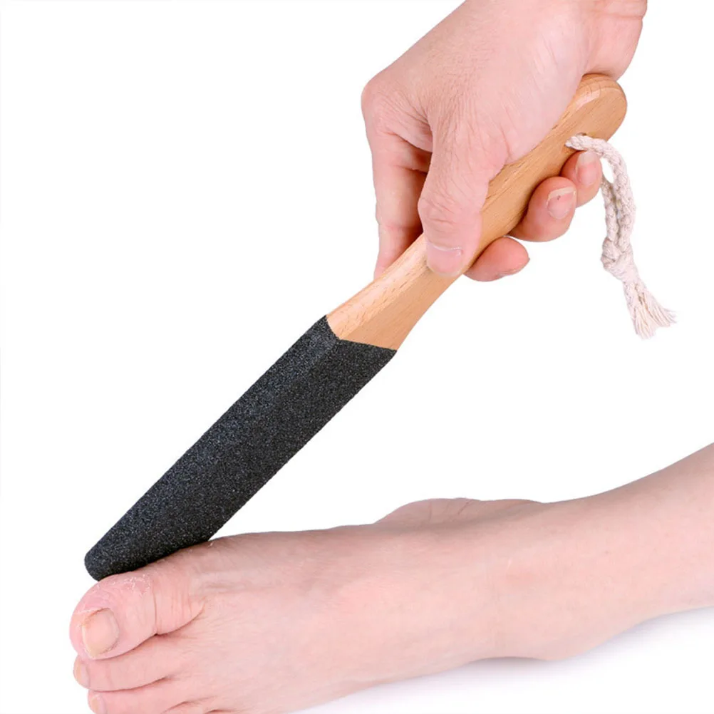 

2Pcs Foot Scraper Callus Remover Wooden Handle Double Side Pedicure Tool Rough Feet Home Travel Use Black