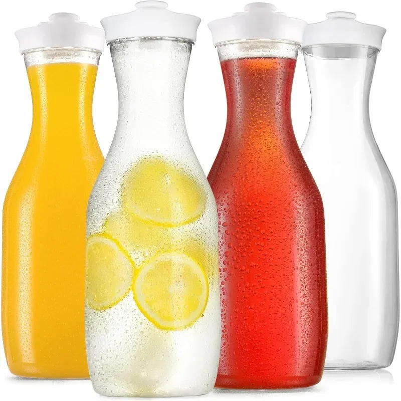 50 Oz Water Carafe with Flip Top Lid, Clear Plastic Pitcher Jug, 4 Pack Juice Containers