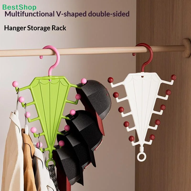 ☪Multifunctional V Shaped Hanger Organizer With 10 Hooks Durable Material Ideal For Closet Hat Clothes Storage