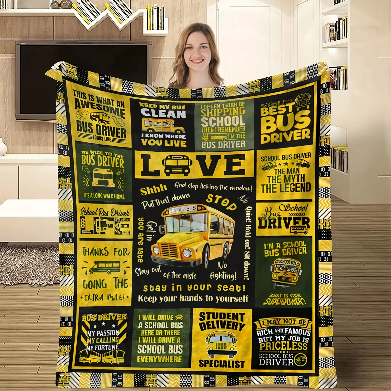 

Bus Driver Appreciation Gift Blanket Flannel Throw with Inspirational Quotes Machine Washable All-Season Blanket for Birthday
