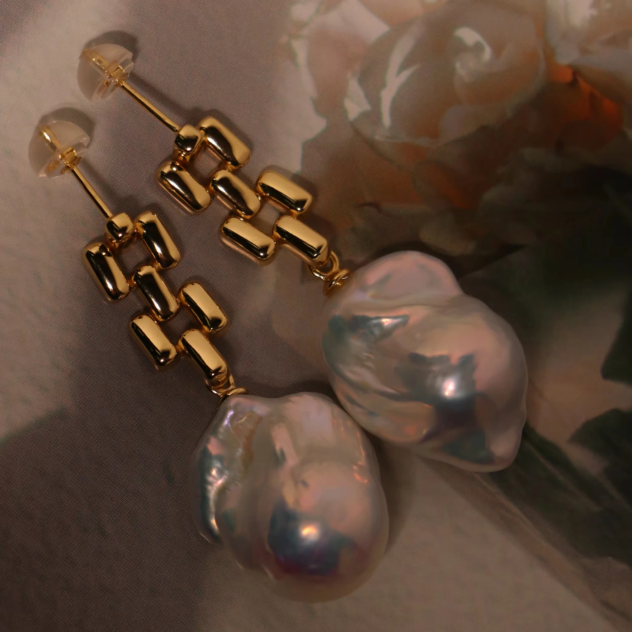 925 Sterling Silver Freshwater Pearl Earrings Beachy Baroque Style Elegant Jewelry