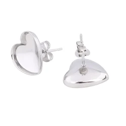 20pcs Stainless Steel 12mm Pointback Heart Earring Base Blanks Studs Diy Post Earring Bezel Settings For Jewelry Making