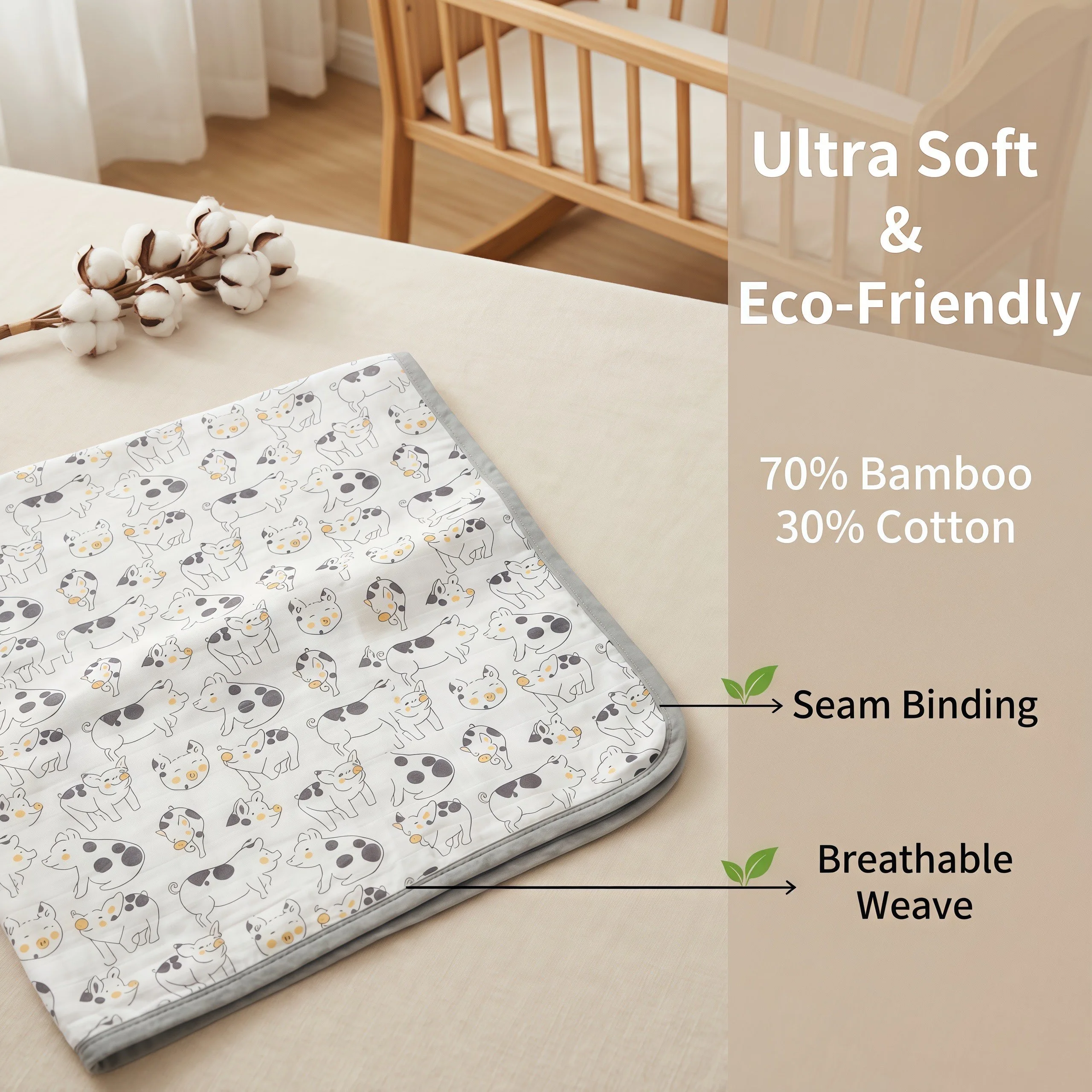 خنزير أربع طبقات الخيزران القطن 120*120 سنتيمتر الطفل بطانية موسلين تنفس التقميط تلقي بطانية لحديثي الولادة ، مثالية