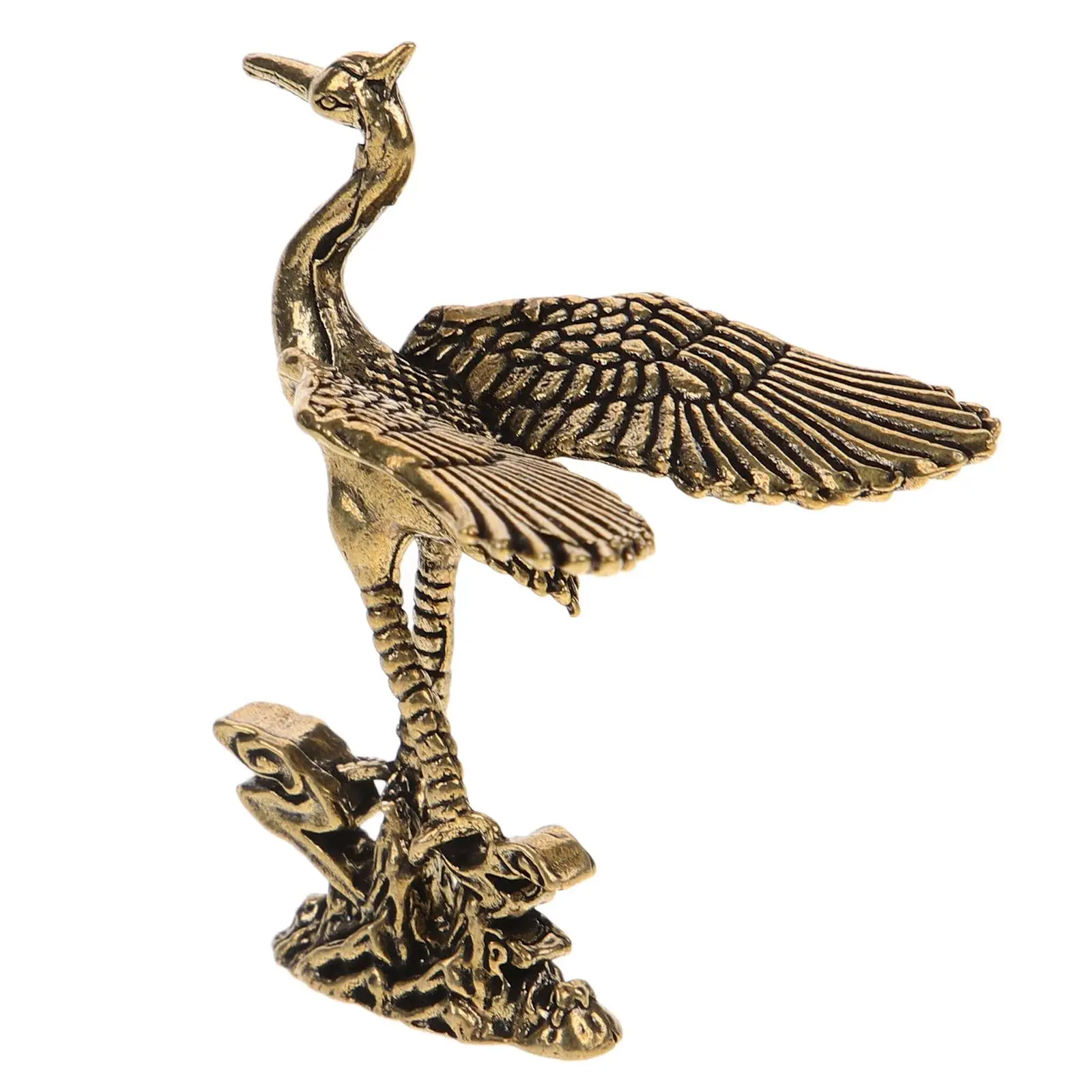 

Brass Desktop Figurine Bird Sculpture Tea Crane Bird Decoration Mini Statue Home Chinese Crane Statue Accessories