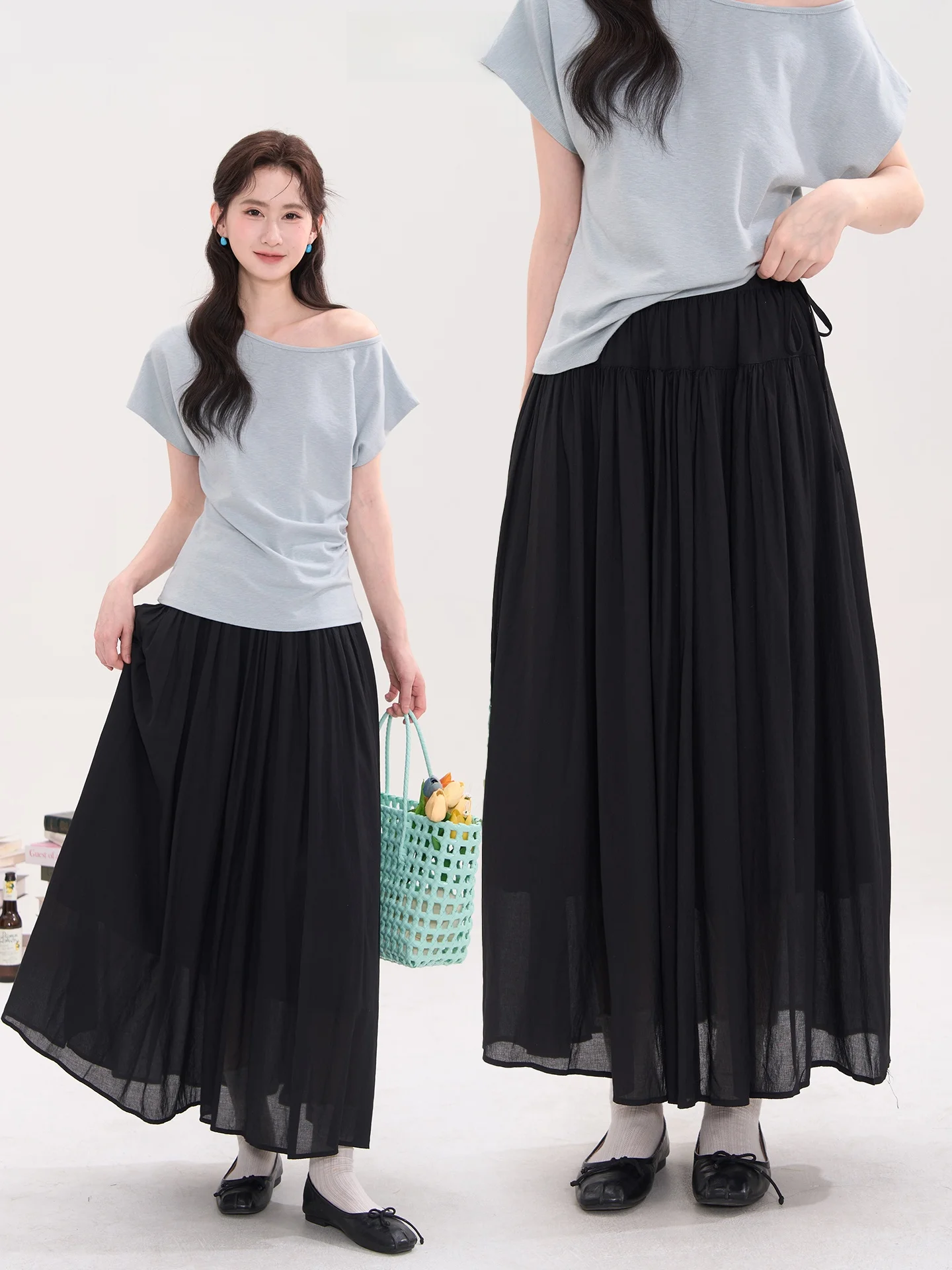 

Юбка миди А-силуэта в стиле принцессы с плиссировкой и поясом, легкая шелковая, весна-лето, женская, с высокой талией, свободного кроя