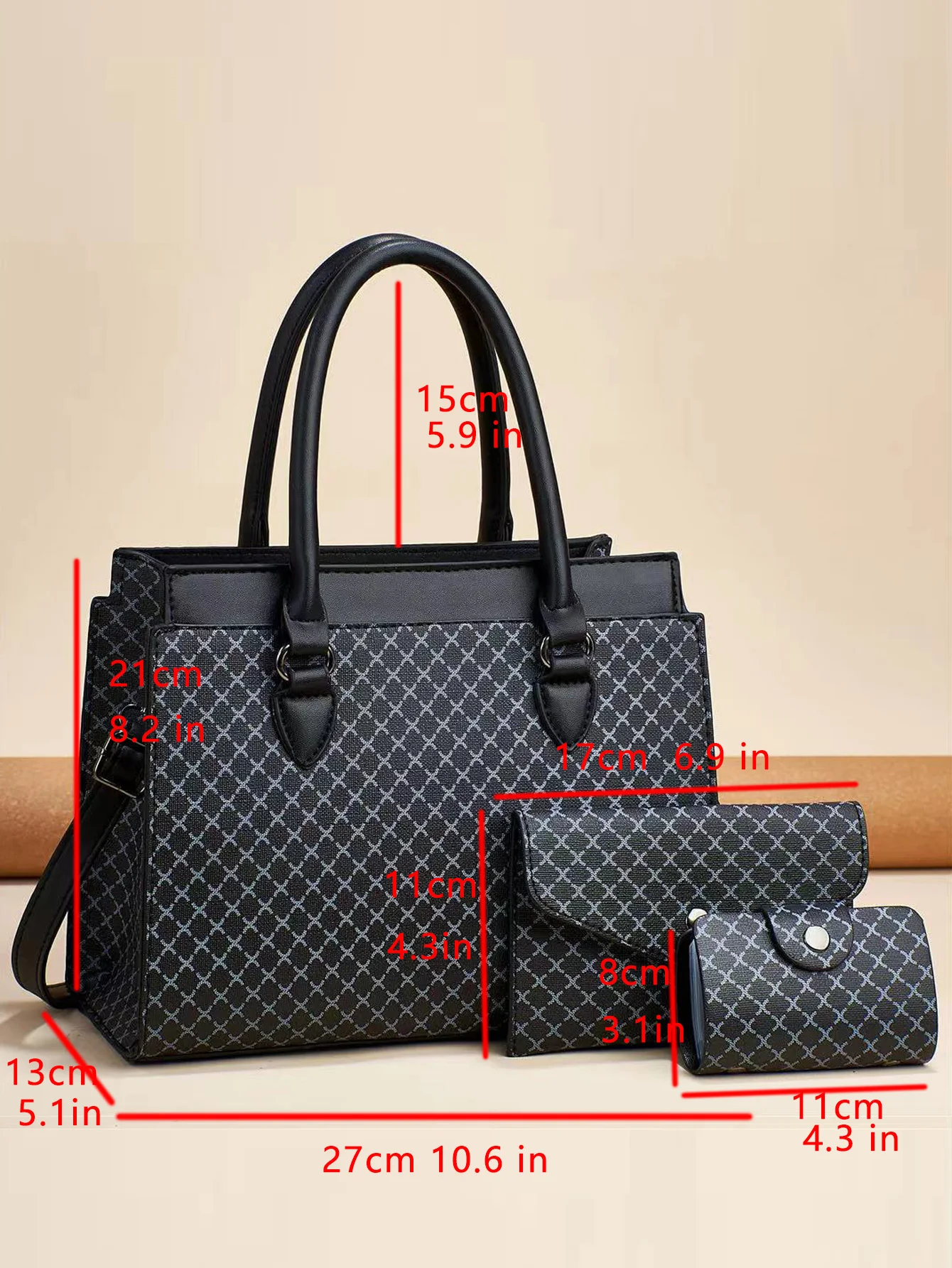 Elegante borsa combinata portatile da donna con stampa a quadri di diamanti di tendenza retrò, croce monospalla di grande capacità all-in-one senior