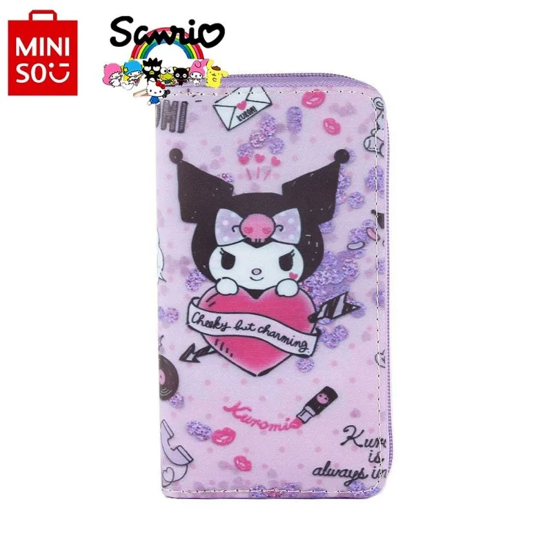 Miniso Kuromi-cartera larga de PU para mujer, Cartera de gran capacidad con cremallera, almacenamiento de tarjetas, a la moda y de alta calidad, novedad