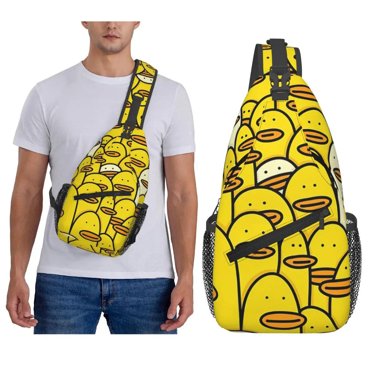 Cartoon Yellow Rubber Duck Pattern Chest Bag Men Sling Crossbody Backpack Chest Bag Traveling Hiking Daypack Shoulder Bag