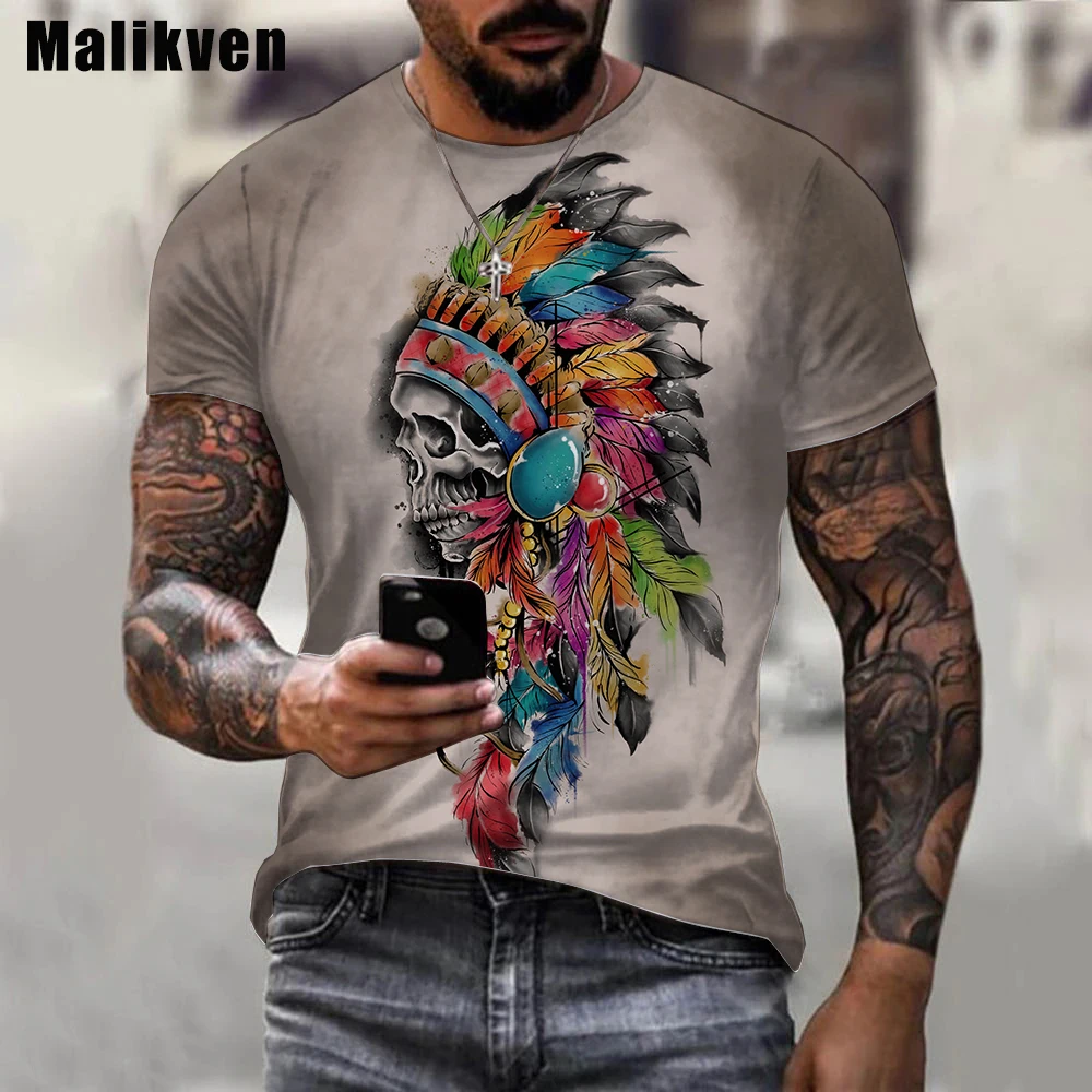 2022 Hot Sale Indians Culture Printed Tshirt Summer Men 3D T-shirt Casual O-Neck Indians Skull T Shirt Streetwear