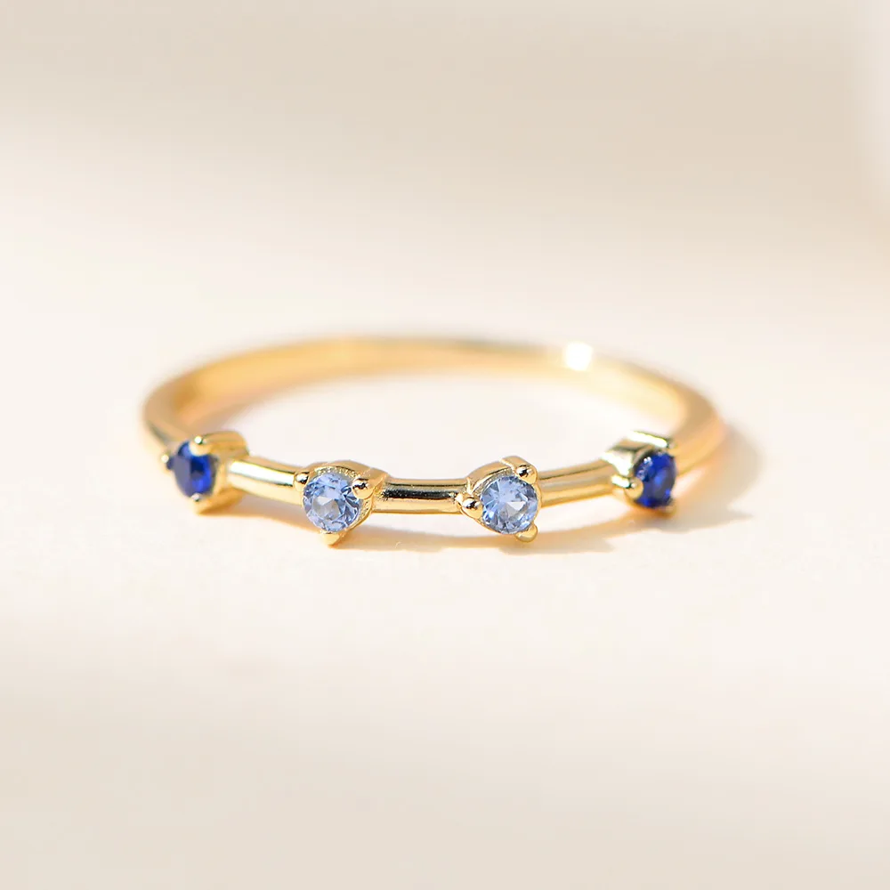 Dainty Gradient Blue Zircon Sterling Silver Ring for Women Minimalist Thin Stackable Band Elegant Small Fresh Luxury Jewelry Gif