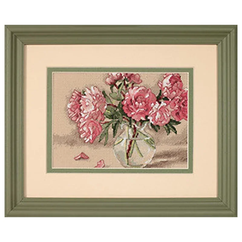 Amishop Top Quality Beautiful Lovely Counted Cross Stitch Kit Pink Tulip Tulips Peony Peonies Flower Flowers Dim 65048