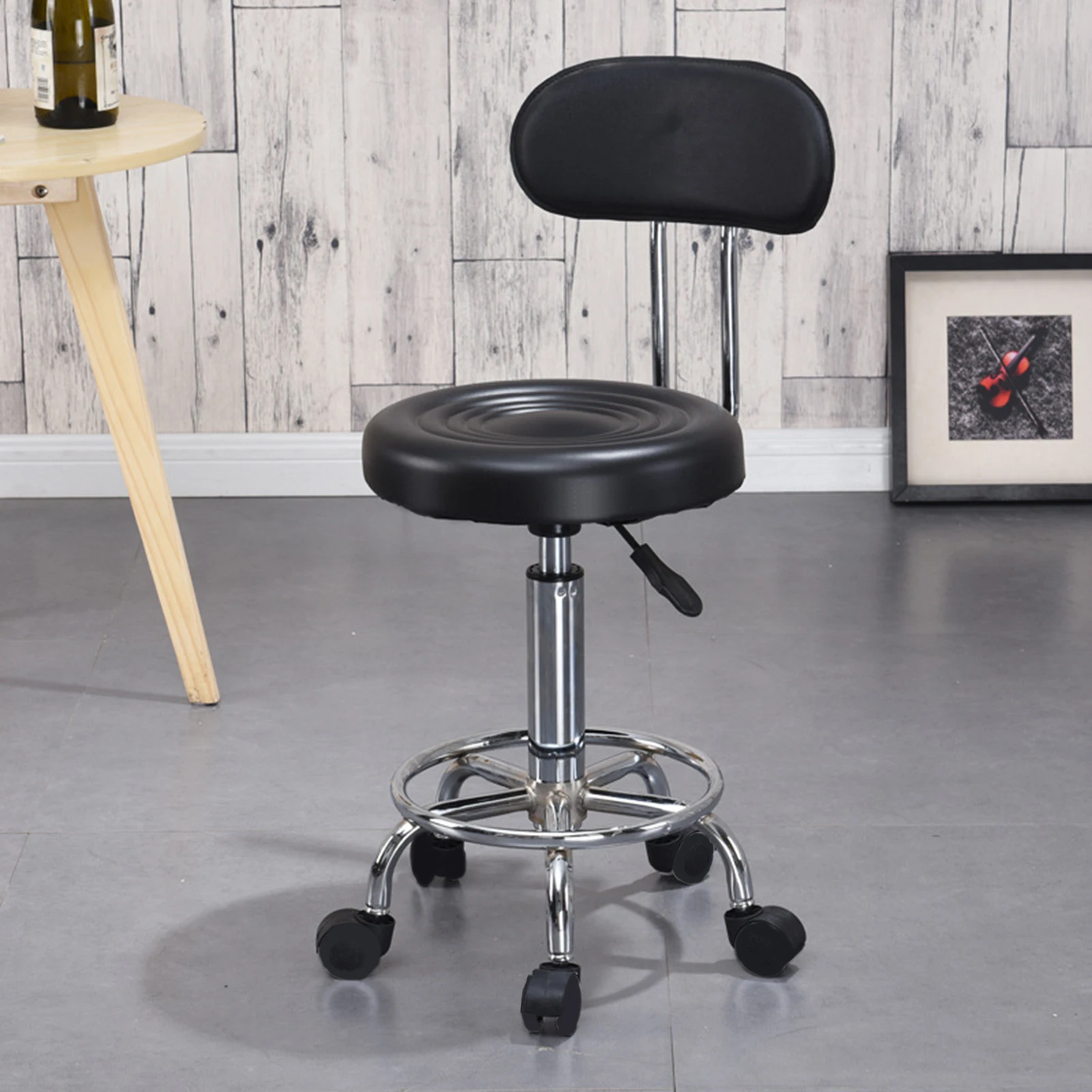 Bar Stool Height Adjustable High Backrest Rolling Swivel Round Makeup Chair Sturdy Good-load Bearing Metal Legs Swivel Chair