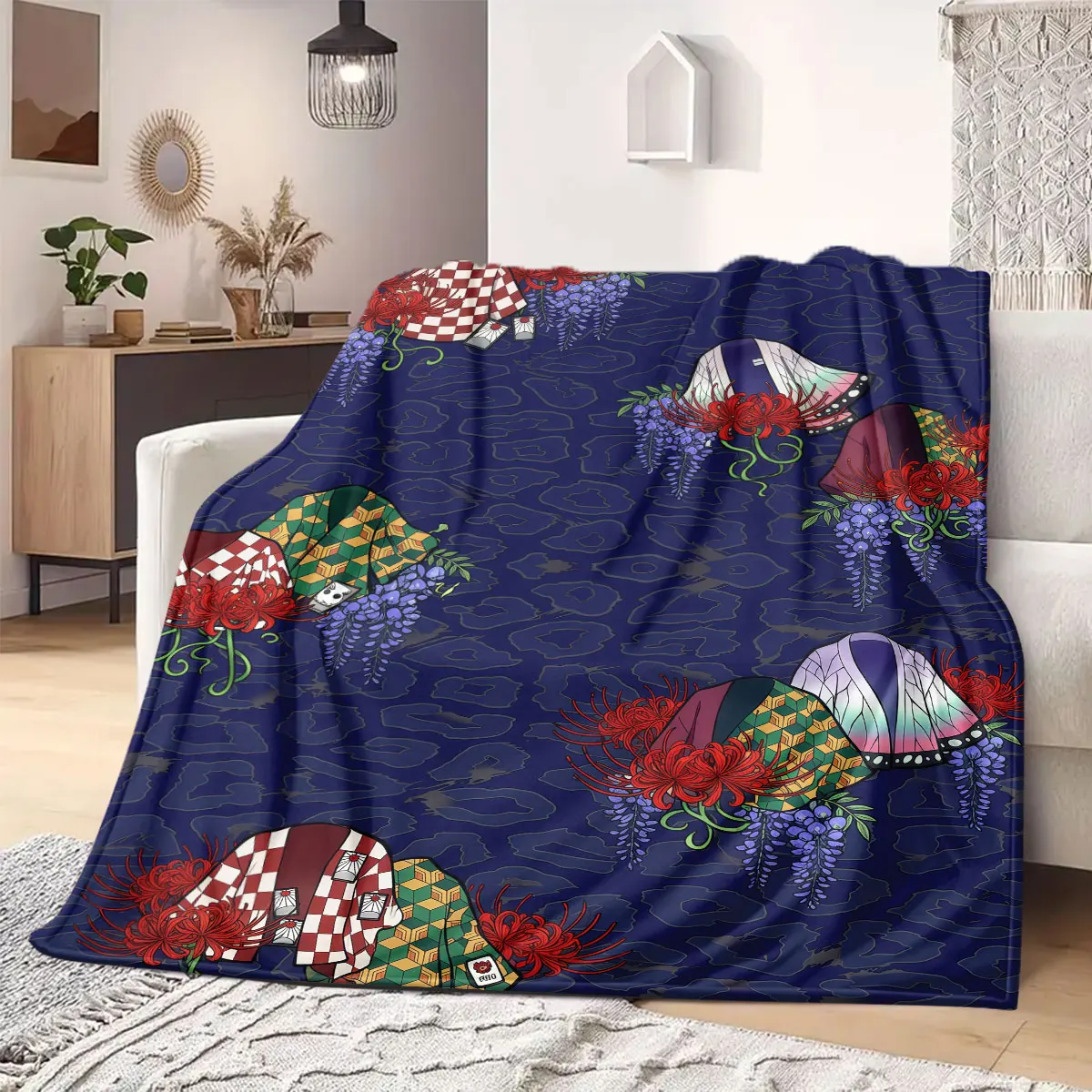 Demon Slayer Professional Print Flannel Blanket, Cartoon Graphic for Living Room, Warm Bedding, Versatile Travel Use_LIAN